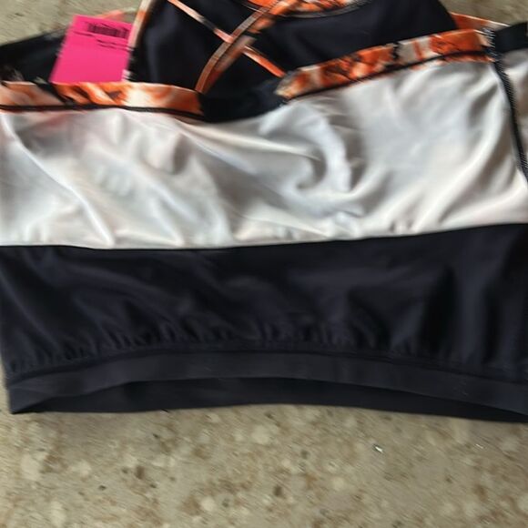 Betsy Johnson Sports Bra Floral Halter Neck Top shelf bra black orange white L - Picture 11 of 11